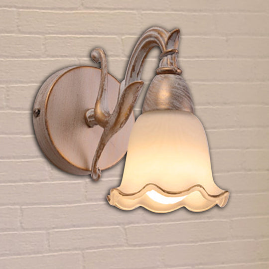 Traditional Style Wall Mounted Light with Petal Shade - Copper/White
