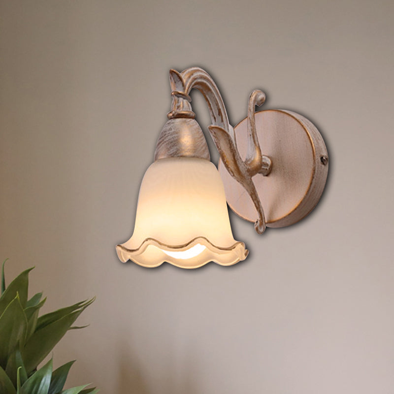 Traditional Style Wall Mounted Light with Petal Shade - Copper/White