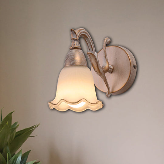 Traditional Style Wall Mounted Light with Petal Shade - Copper/White