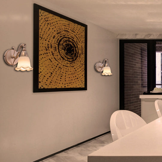 Traditional Style Wall Mounted Light with Petal Shade - Copper/White