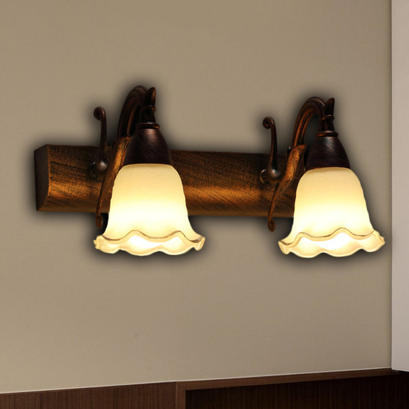 Traditional Style Wall Mounted Light with Petal Shade - Copper/White