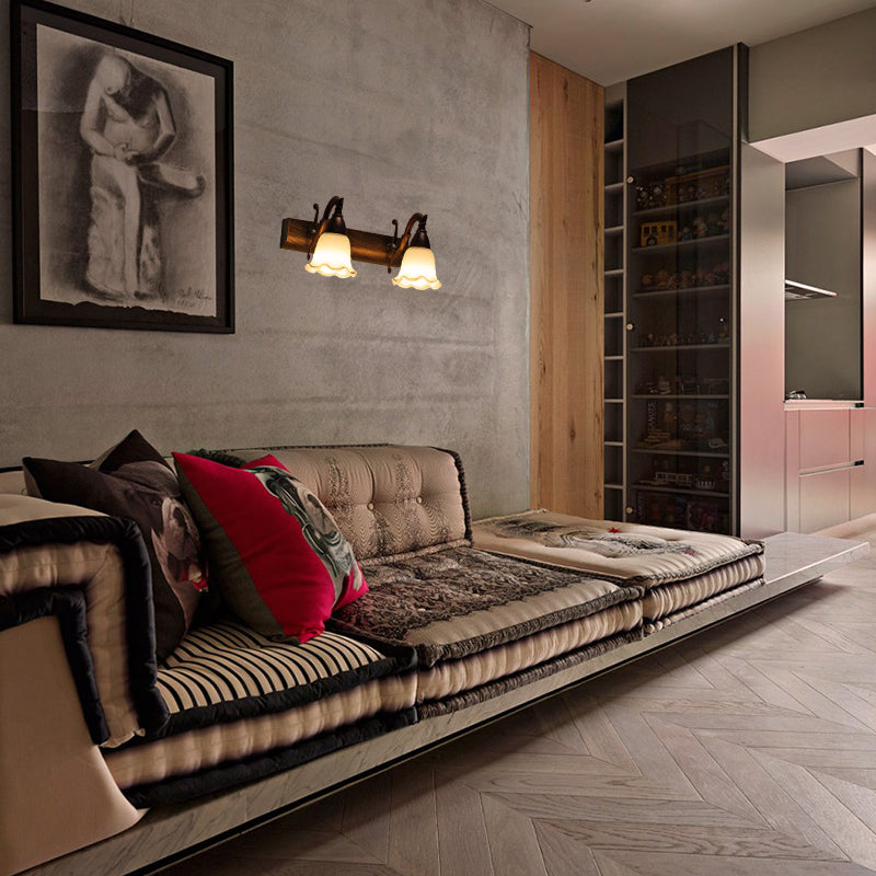 Traditional Style Wall Mounted Light with Petal Shade - Copper/White