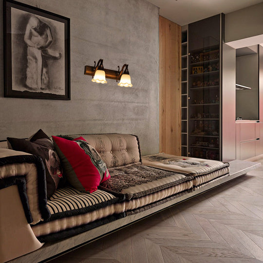 Traditional Style Wall Mounted Light with Petal Shade - Copper/White