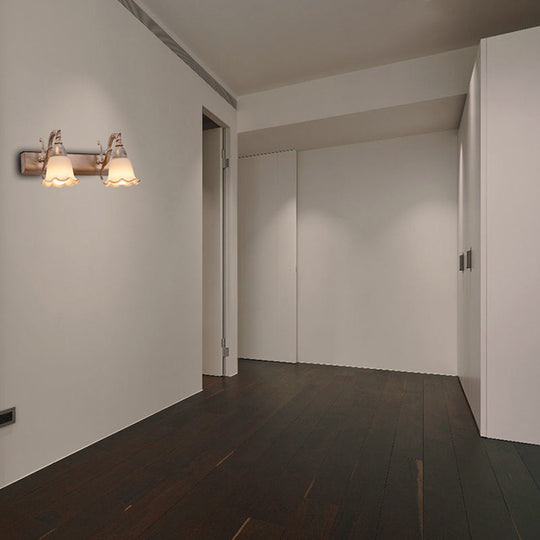 Traditional Style Wall Mounted Light with Petal Shade - Copper/White