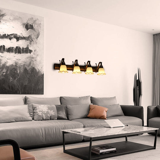 Traditional Style Wall Mounted Light with Petal Shade - Copper/White