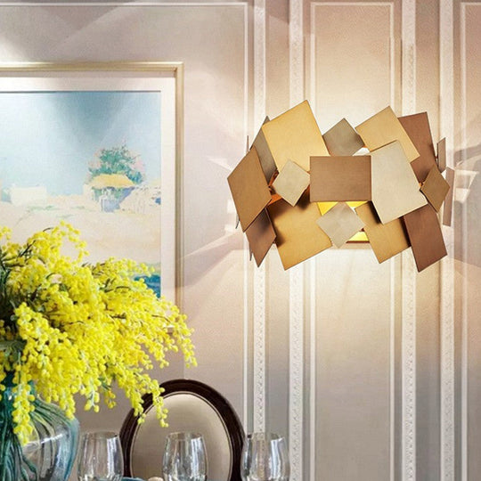 1-Bulb Brass Finish Wall Sconce with Decorative Stainless Steel Panel