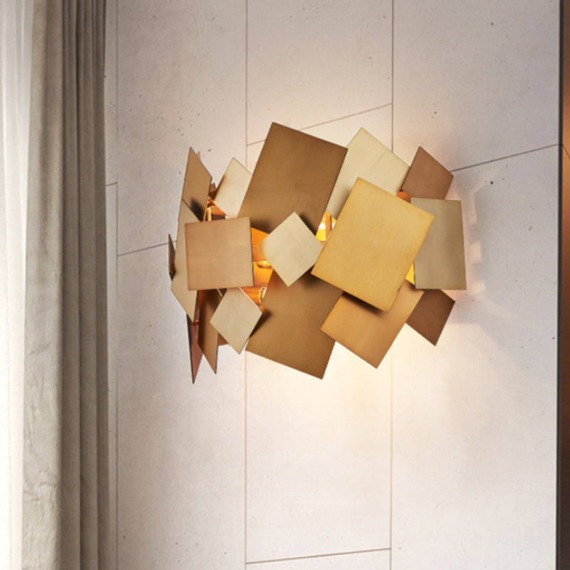 1-Bulb Brass Finish Wall Sconce with Decorative Stainless Steel Panel