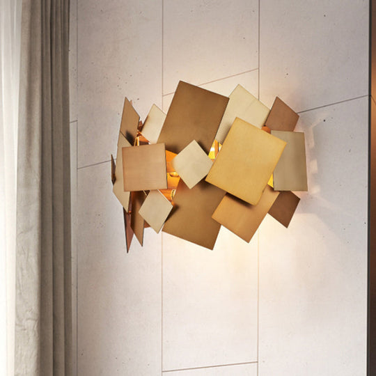 1-Bulb Brass Finish Wall Sconce with Decorative Stainless Steel Panel