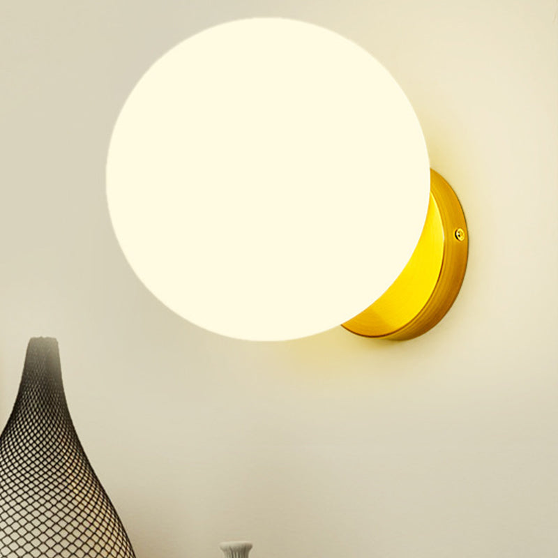 Minimalist Bedside Sconce Light with White Glass Ball and Gold Wall Mount