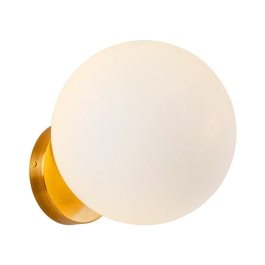 Minimalist Bedside Sconce Light with White Glass Ball and Gold Wall Mount