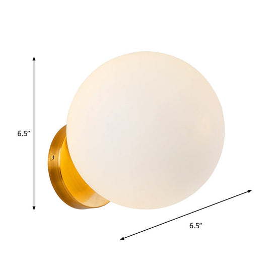 Minimalist Bedside Sconce Light with White Glass Ball and Gold Wall Mount