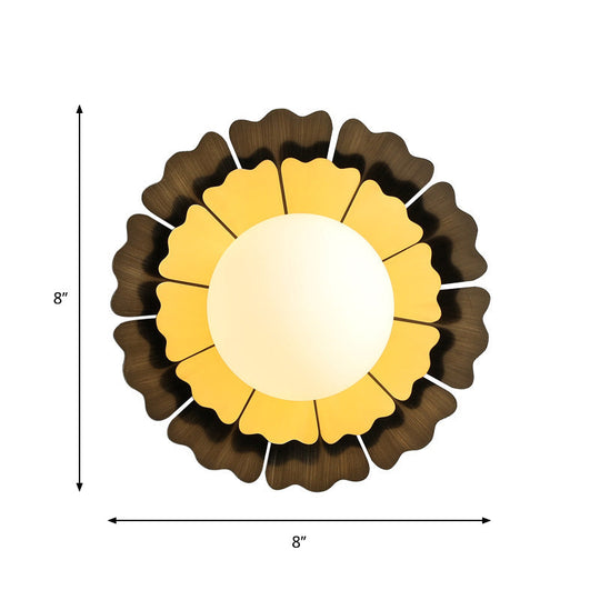 Sunflower Sconce Light Metallic Wall Lamp: Macaron Yellow 1-Light, Matte White Glass Ball