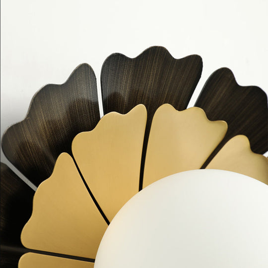Sunflower Sconce Light Metallic Wall Lamp: Macaron Yellow 1-Light, Matte White Glass Ball