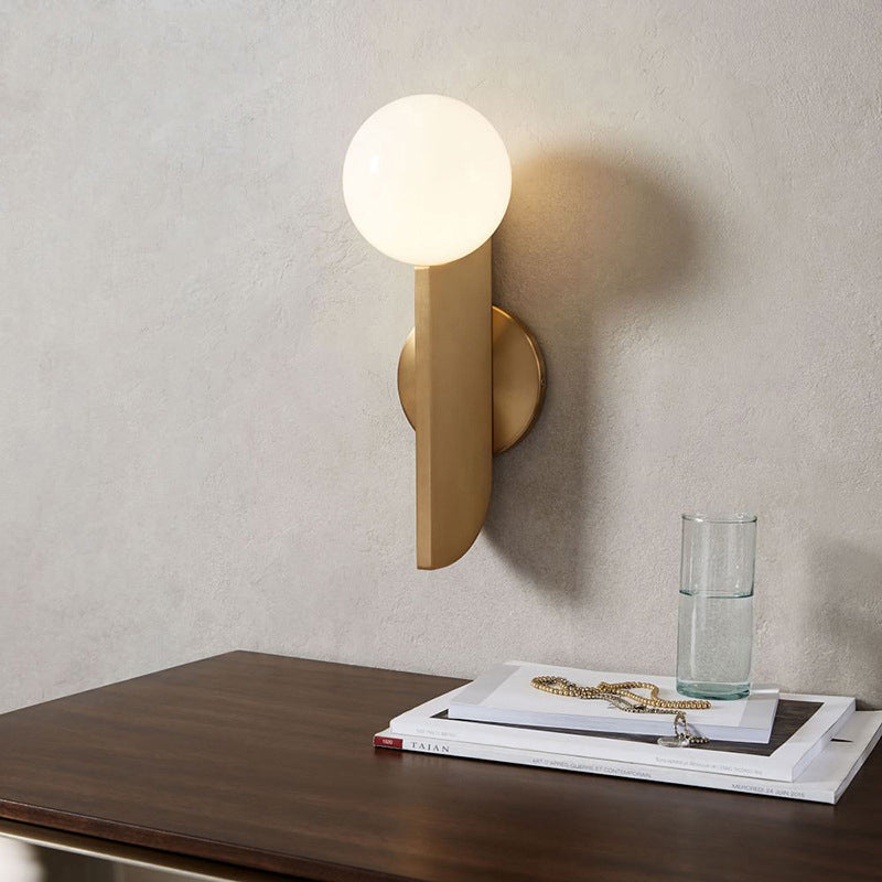 Modern Ball Wall Sconce - Matte White Glass, Gold Mount - 1 Light Fixture