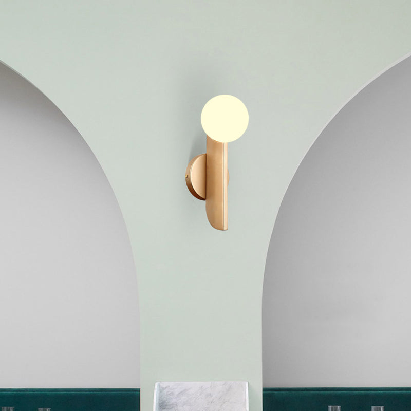 Modern Ball Wall Sconce - Matte White Glass, Gold Mount - 1 Light Fixture