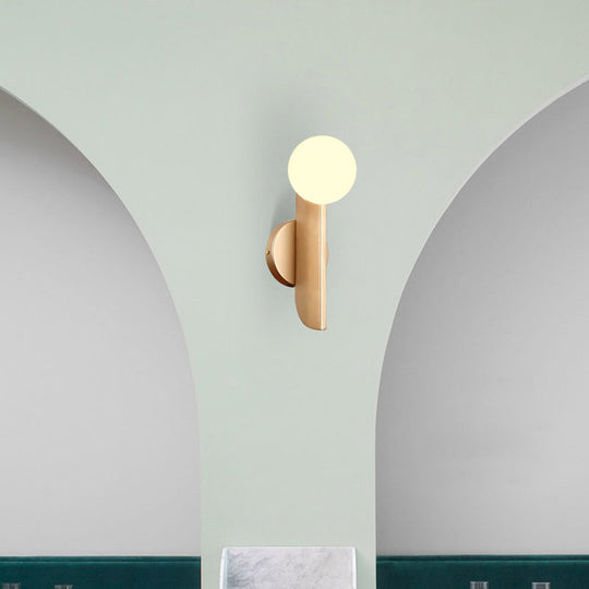Modern Ball Wall Sconce - Matte White Glass, Gold Mount - 1 Light Fixture
