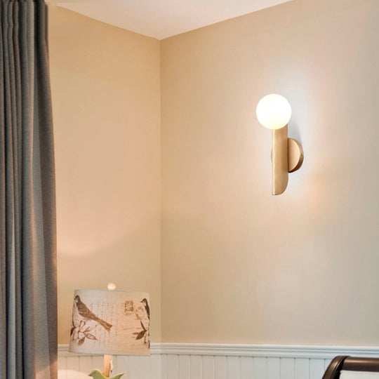 Modern Ball Wall Sconce - Matte White Glass, Gold Mount - 1 Light Fixture