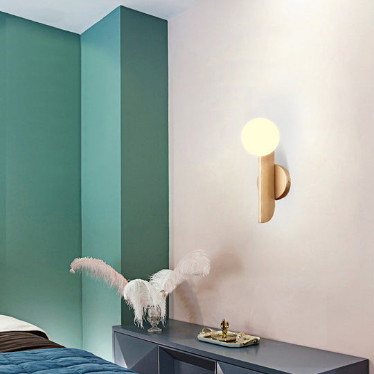 Modern Ball Wall Sconce - Matte White Glass, Gold Mount - 1 Light Fixture