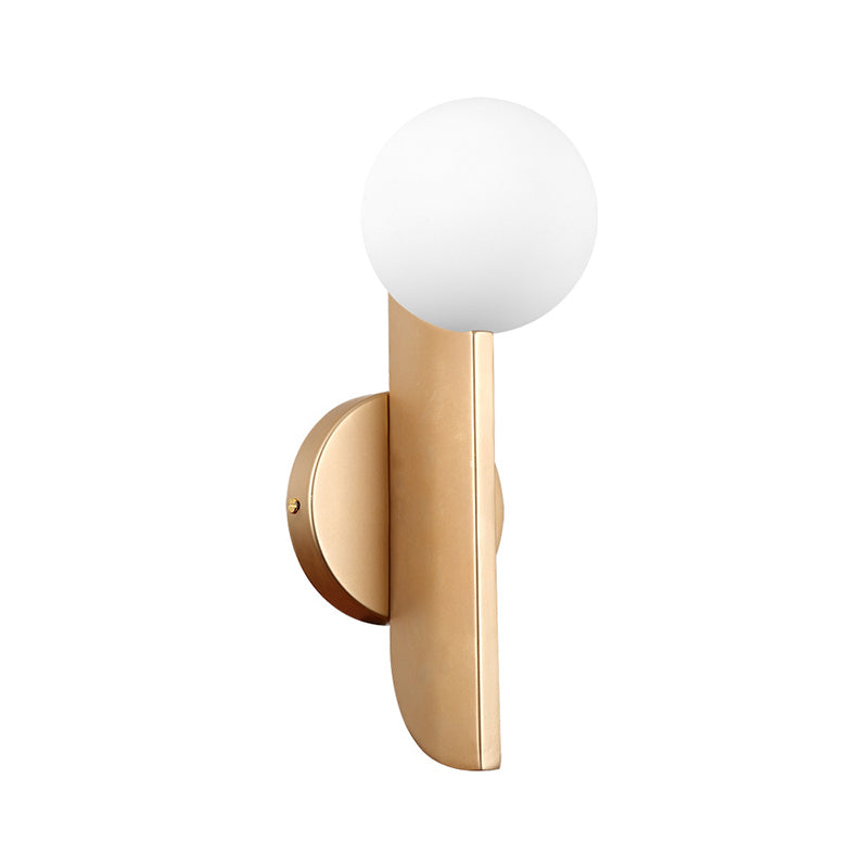 Modern Ball Wall Sconce - Matte White Glass, Gold Mount - 1 Light Fixture