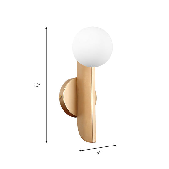 Modern Ball Wall Sconce - Matte White Glass, Gold Mount - 1 Light Fixture