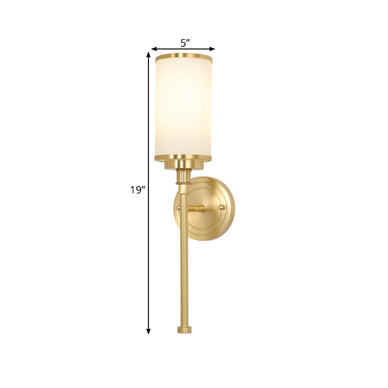 Modern Brass Finish Wall Lamp with Frosted Glass Cylinder Mount Light
