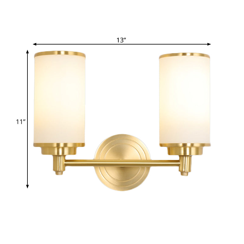Modern Brass Finish Wall Lamp with Frosted Glass Cylinder Mount Light