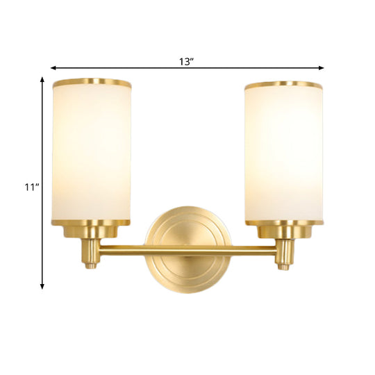 Modern Brass Finish Wall Lamp with Frosted Glass Cylinder Mount Light