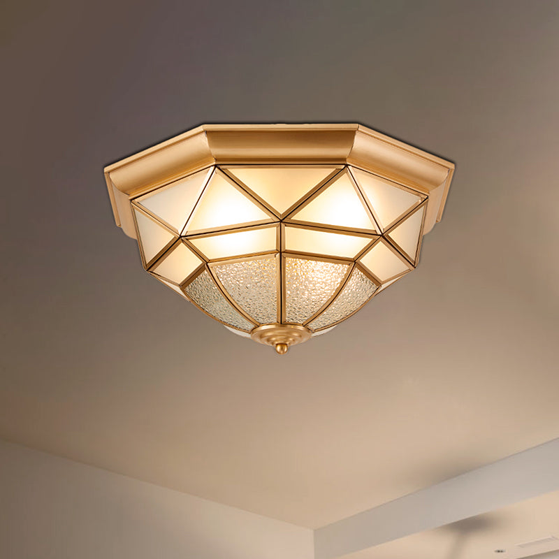 Prism Restaurant Flush Mount Light with Colonial Blown Opal Glass - 14"/18" Sizes - 3/4 Bulbs - Brass Ceiling Lamp