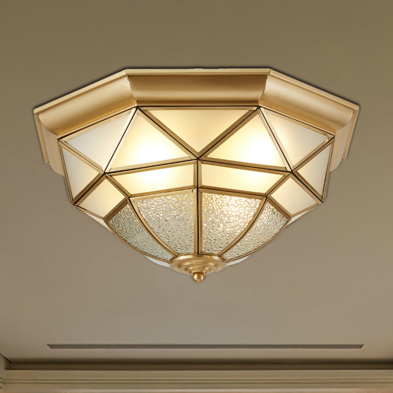 Prism Restaurant Flush Mount Light with Colonial Blown Opal Glass - 14"/18" Sizes - 3/4 Bulbs - Brass Ceiling Lamp