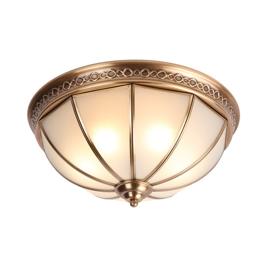 Bedroom Ceiling Flush Mount Light - Colonial Dome Ivory Glass Fixture with Brass Accents