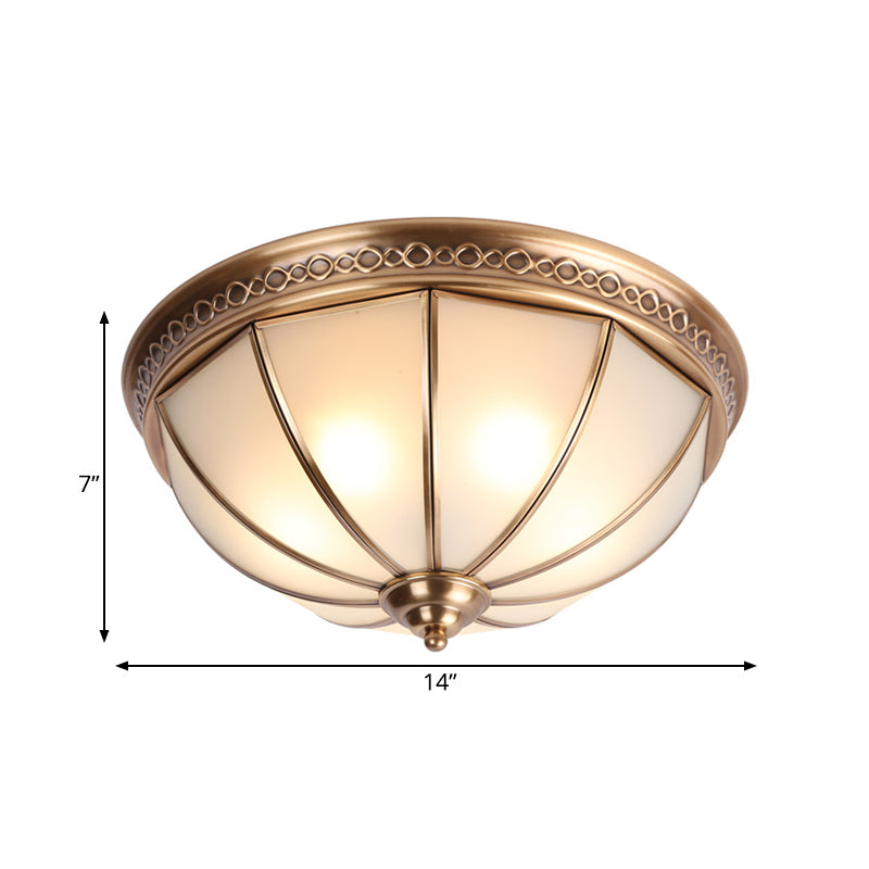 Bedroom Ceiling Flush Mount Light - Colonial Dome Ivory Glass Fixture with Brass Accents