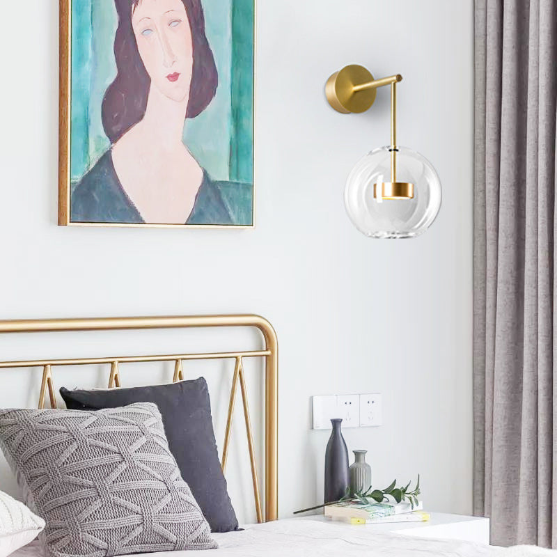 Nordic Gold Ball Wall Sconce with Clear Glass Shade - 1 Light