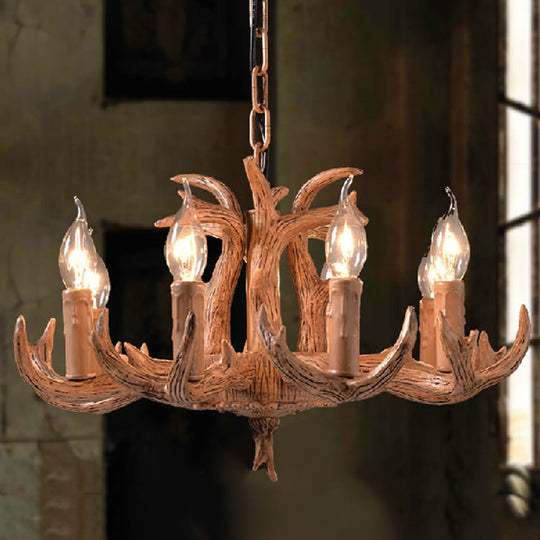 Lodge-Style Antler Resin Chandelier – 8-Light Rustic Wood Pendant