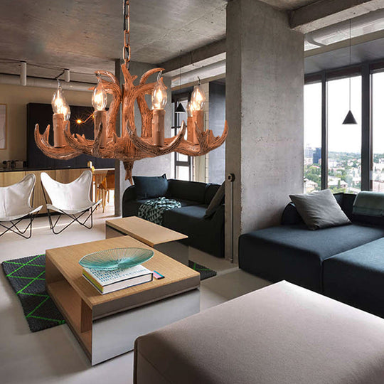 Lodge-Style Antler Resin Chandelier – 8-Light Rustic Wood Pendant