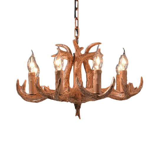 Lodge-Style Antler Resin Chandelier – 8-Light Rustic Wood Pendant