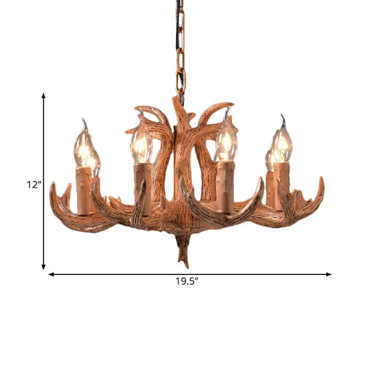 Lodge-Style Antler Resin Chandelier – 8-Light Rustic Wood Pendant