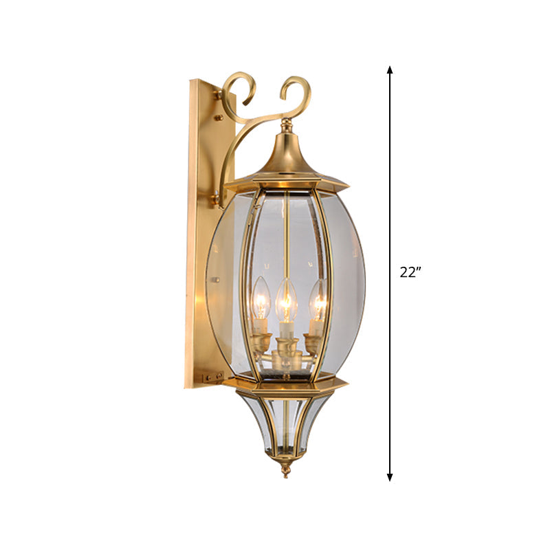 Gold Metal Oval Wall Sconce with 3-Light Fixture for Traditional Foyer Lighting