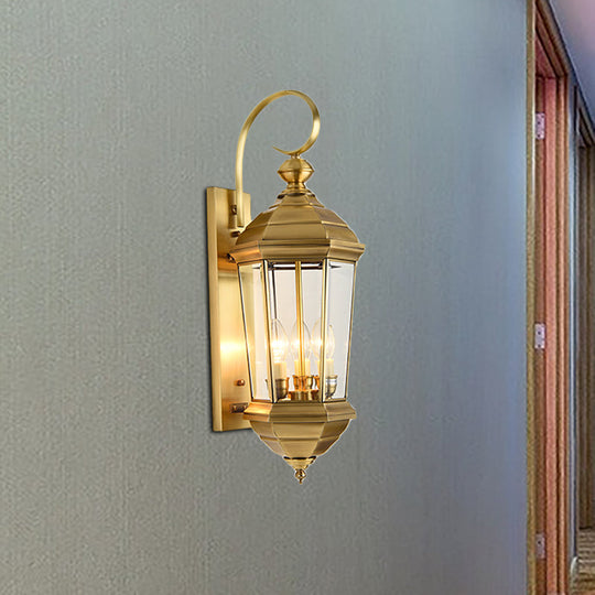 Traditional Gold Outdoor Lantern Wall Sconce - Metal 1-Bulb Wall Light Fixture