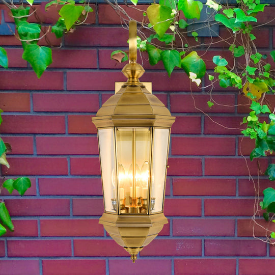 Traditional Gold Outdoor Lantern Wall Sconce - Metal 1-Bulb Wall Light Fixture