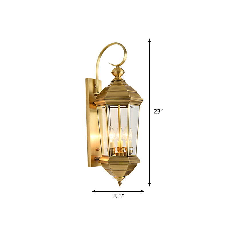 Traditional Gold Outdoor Lantern Wall Sconce - Metal 1-Bulb Wall Light Fixture