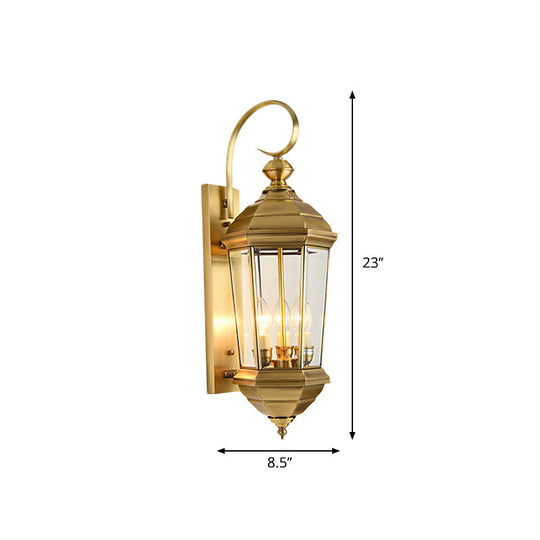Traditional Gold Outdoor Lantern Wall Sconce - Metal 1-Bulb Wall Light Fixture