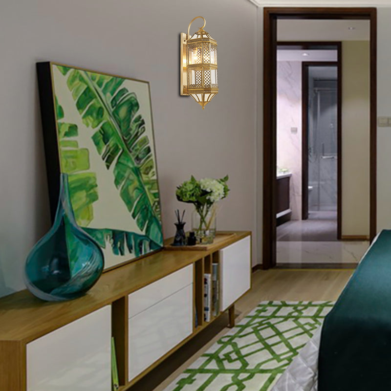 Gold Metal Wall Sconce Light Fixture - Traditional Geometric 3-Bulb Lamp for Foyer