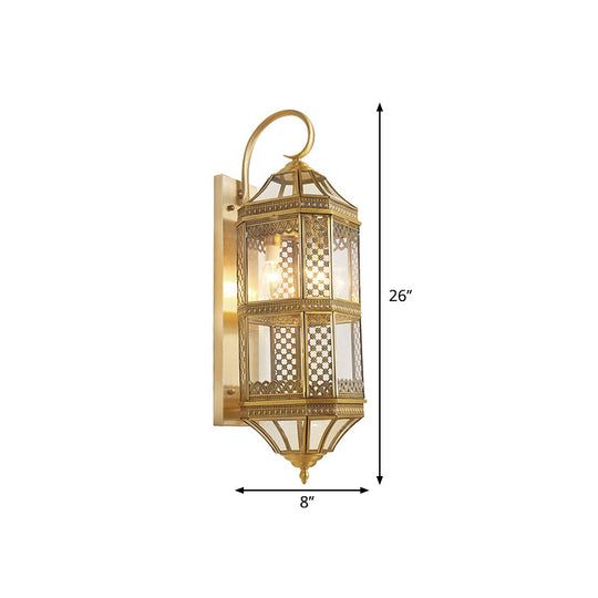 Gold Metal Wall Sconce Light Fixture - Traditional Geometric 3-Bulb Lamp for Foyer