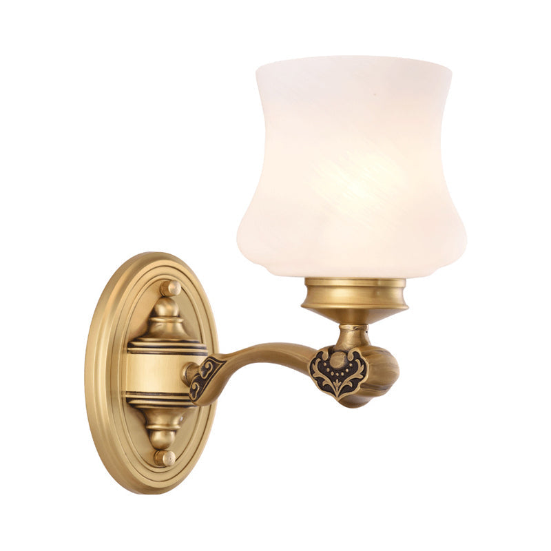 1/2-Head Vintage Brass Wall Mount Sconce Lamp with White Glass Bell Shade – Retro Lighting for Living Room