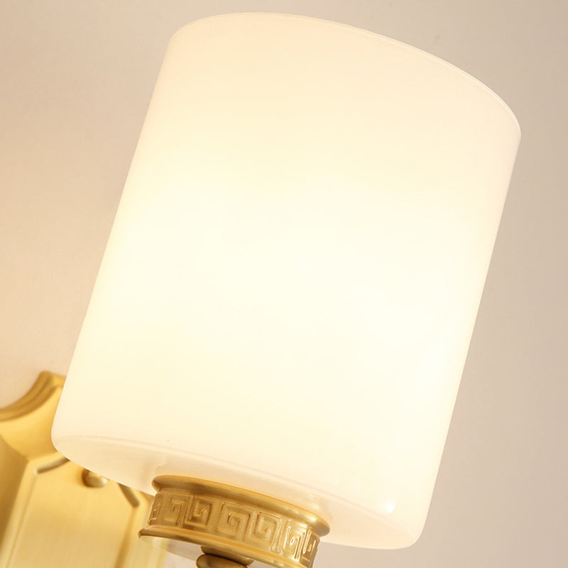 Modern Brass Drum Opal Glass Wall Sconce Lighting Fixture: Stylish 1-Light for Living Room