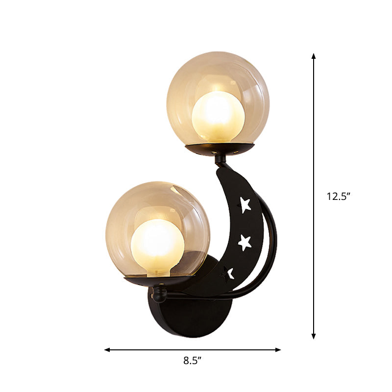 Modern Style Black/Gold Ball Wall Sconce: 2-Light Clear Glass Wall Mount Lamp Kit