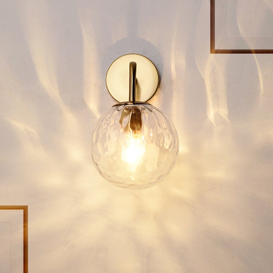 Minimalist Rippled Glass Sphere Wall Lamp with Gold Sconce Lighting