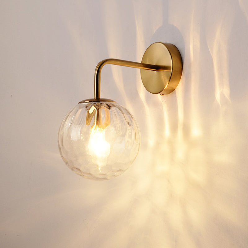 Minimalist Rippled Glass Sphere Wall Lamp with Gold Sconce Lighting