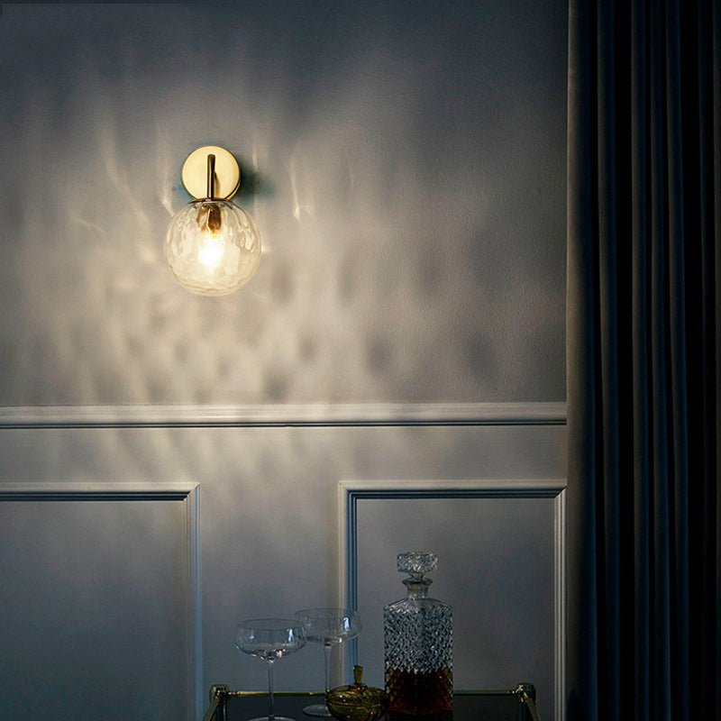 Minimalist Rippled Glass Sphere Wall Lamp with Gold Sconce Lighting