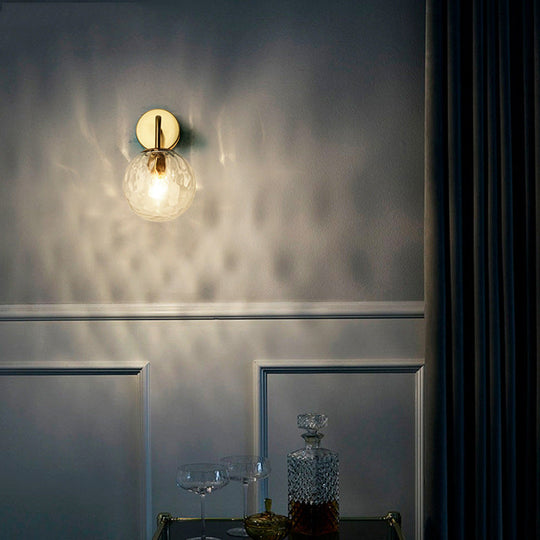 Minimalist Rippled Glass Sphere Wall Lamp with Gold Sconce Lighting
